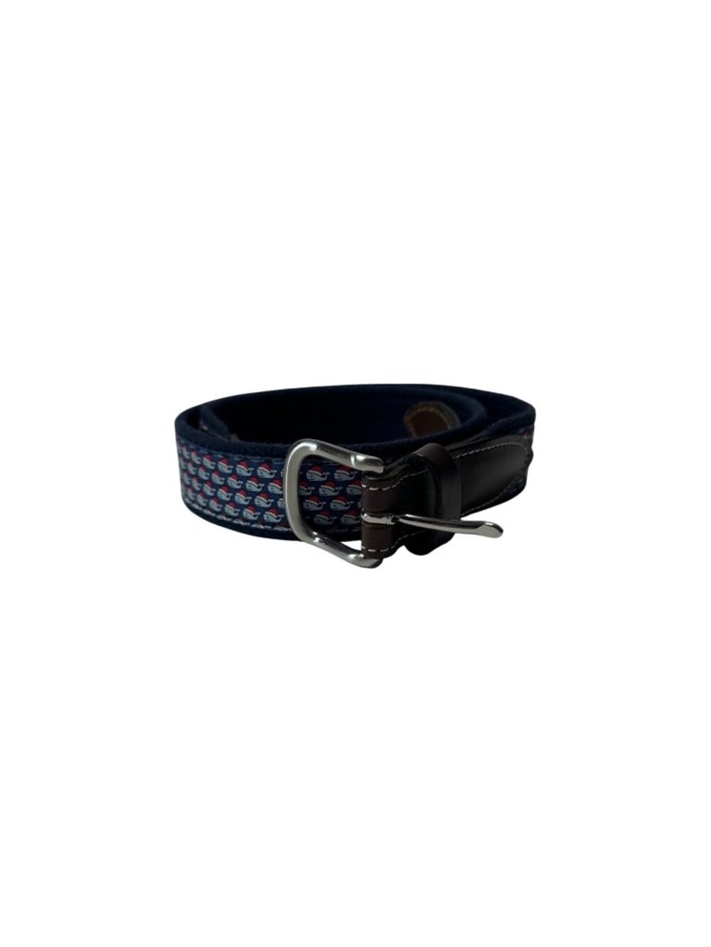 Vineyard Vines Santa Whale Belt Boys 26 Blue Canvas Brown Leather